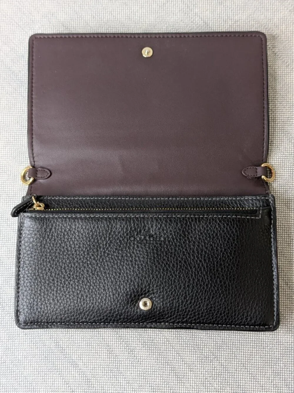 Coach Black Leather Crossbody Bag with Gold Chain